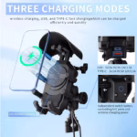 ⁦תושבת טלפון חכמה לאופנוע Moto Shield Pro – טעינה אלחוטית 15W, גגון שמש, בולם זעזועים ומנגנון נגד גניבה⁩ – תמונה ⁦3⁩